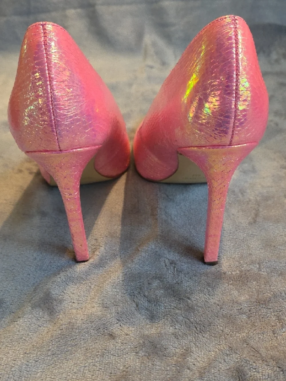 Nine West Pink Iridescent Snakeskin Pointed-Toe Heels - Picture 4 of 8